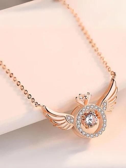 Elegant rose gold angel pendant necklace with sparkling crystal accents for a stylish look